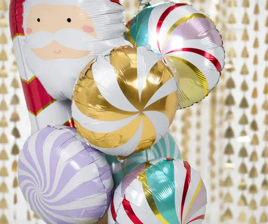 Balon Foliowy „Cukierek” – Biały ze Złotym Nadrukiem 35 cm