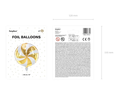 Balon Foliowy „Cukierek” – Biały ze Złotym Nadrukiem 35 cm