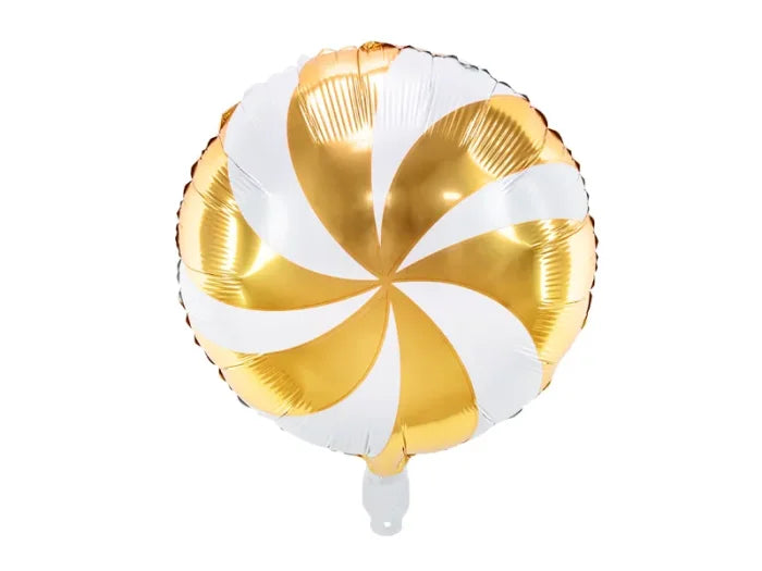 Balon Foliowy „Cukierek” – Biały ze Złotym Nadrukiem 35 cm