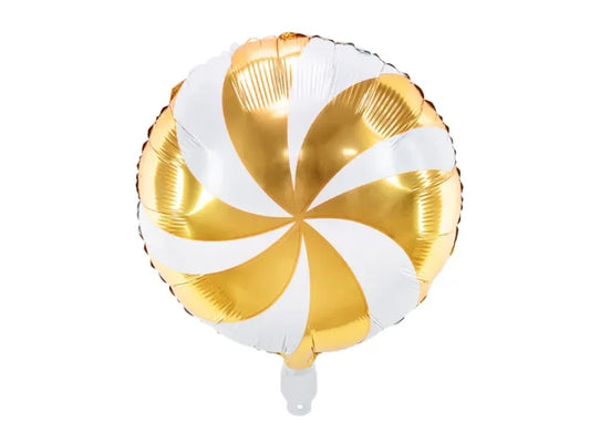 Balon Foliowy „Cukierek” – Biały ze Złotym Nadrukiem 35 cm