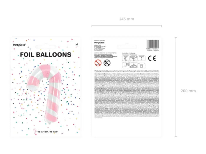 Balon foliowy Cukrowa Laska różowy – 50 × 82 cm - Balloons