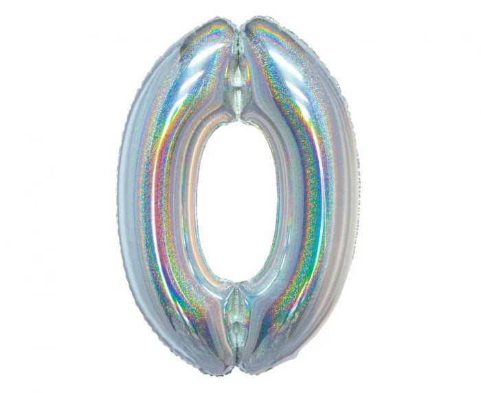 Balon Foliowy Cyfra ’0’’ – Srebrny Holograficzny | 76 cm