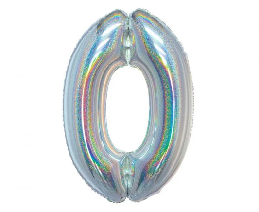 Balon Foliowy Cyfra ’0’’ – Srebrny Holograficzny | 76 cm