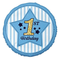 Balon foliowy Cyfra 1, 1st Birthday, niebieski, 18 cali