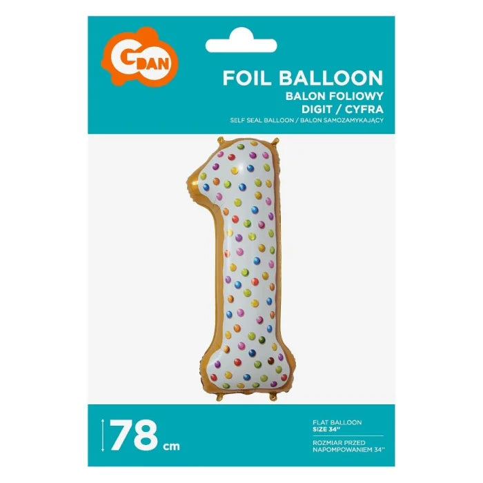 Balon foliowy CYFRA 1, ciasteczko - 78 cm