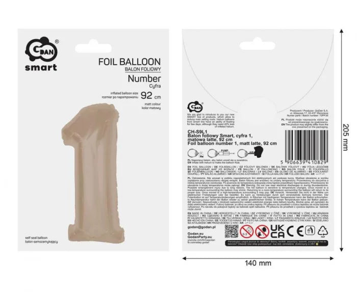 Balon Foliowy Cyfra 1 Matowa Latte (92 cm)