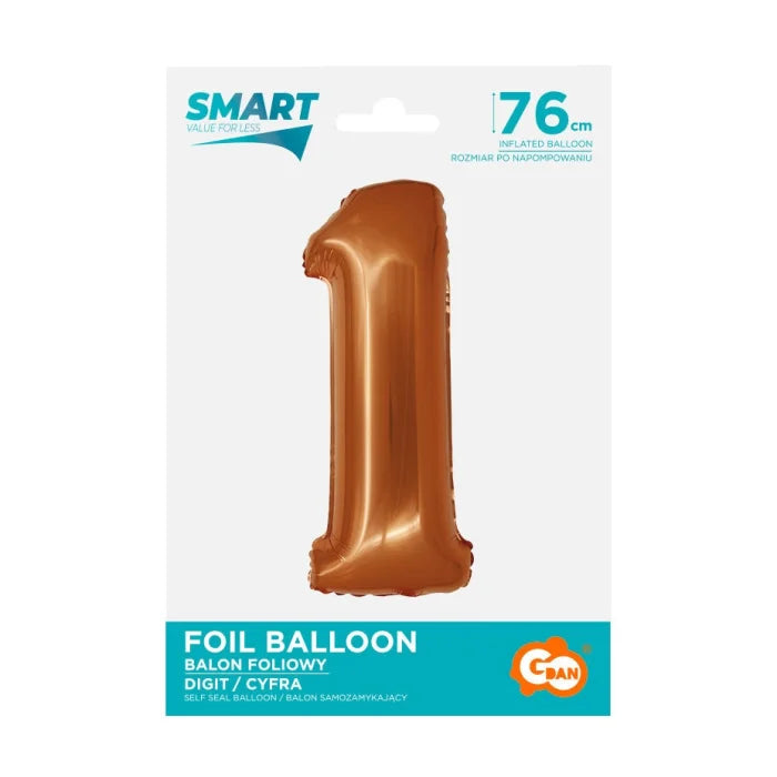 Balon foliowy Cyfra 1, miedziana, Smart, 76 cm