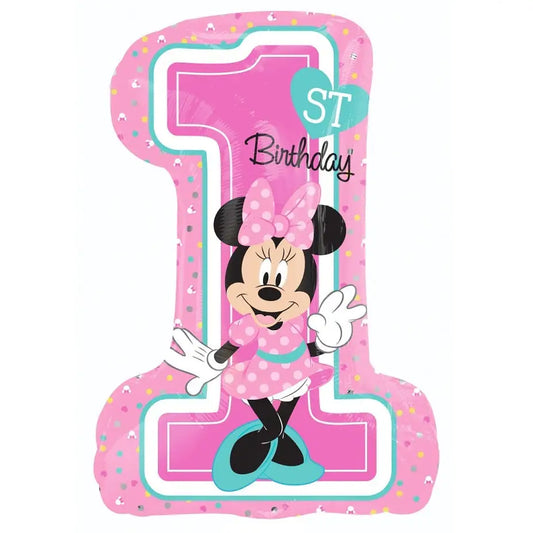 Balon foliowy cyfra 1, MINNIE Mouse 1st Birthday, 36 cali