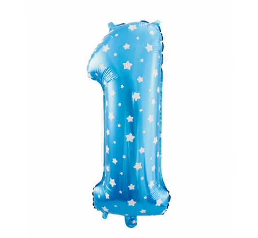 Balon foliowy Cyfra 1 niebieski w białe gwiazdy 61 cm