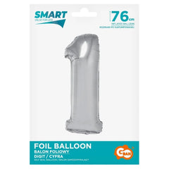 Balon foliowy Cyfra 1, Srebrna, SMART, 76 cm