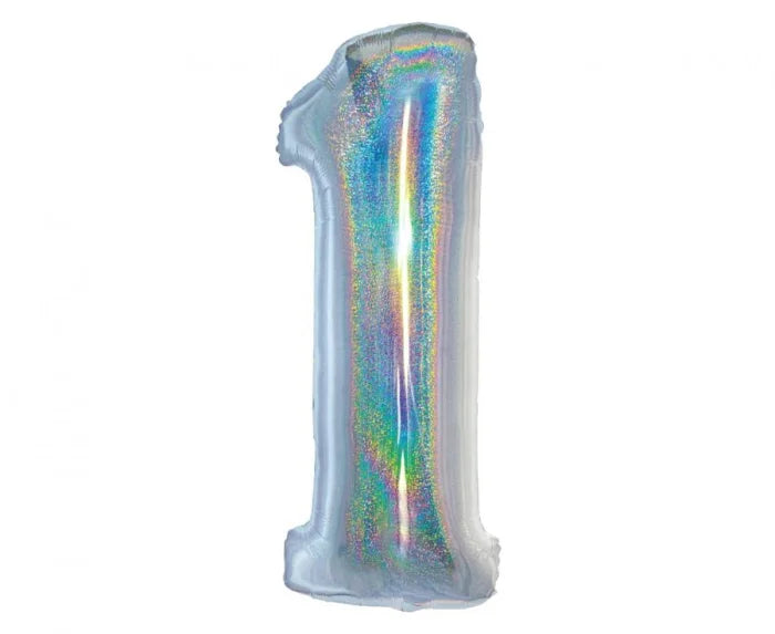 Balon Foliowy Cyfra „1” – Srebrny Holograficzny | 76 cm