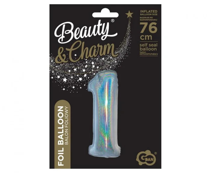 Balon Foliowy Cyfra „1” – Srebrny Holograficzny | 76 cm