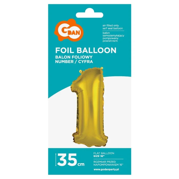 Balon foliowy Cyfra 1, złota, 35 cm