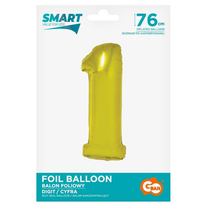 Balon foliowy Cyfra 1, Złota, SMART, 76 cm