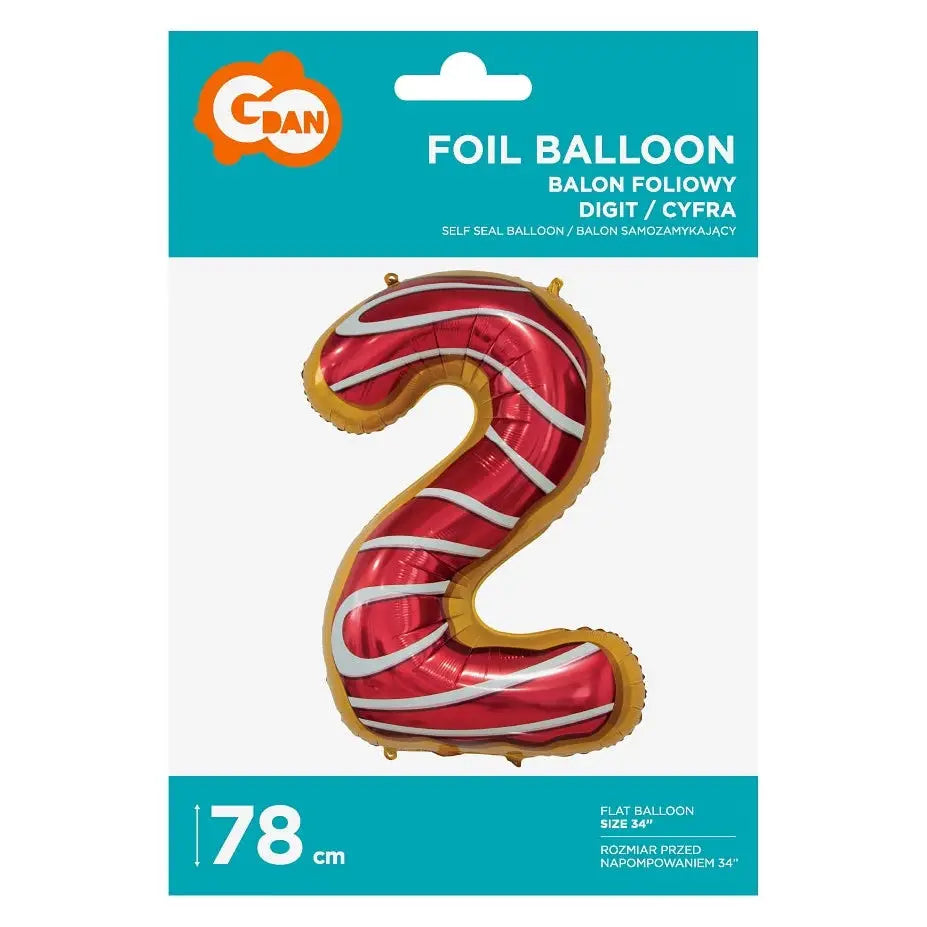 Balon foliowy CYFRA 2, ciasteczko - 78 cm