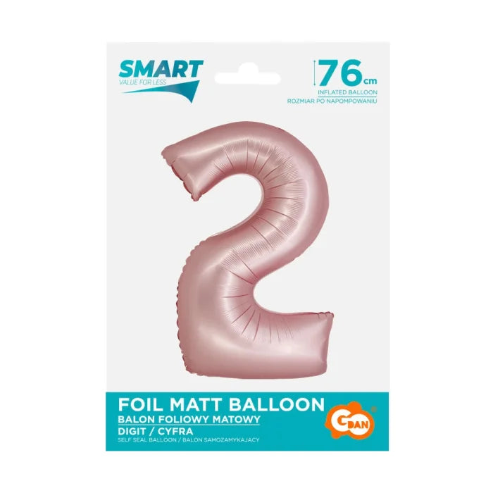 Balon foliowy Cyfra 2, j. różowa matowa, Smart, 76 cm