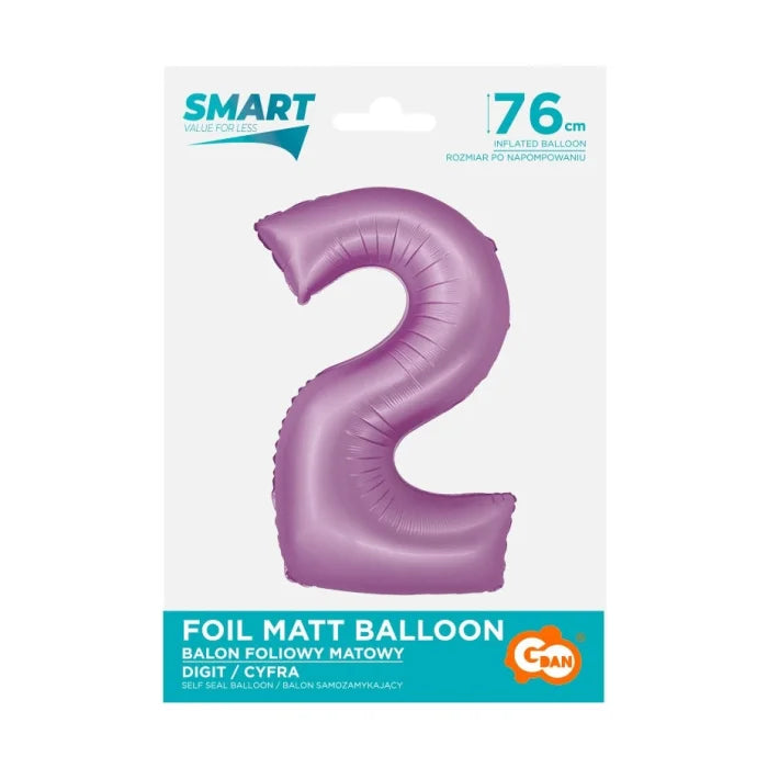 Balon foliowy Cyfra 2, lawendowa matowa, Smart, 76 cm