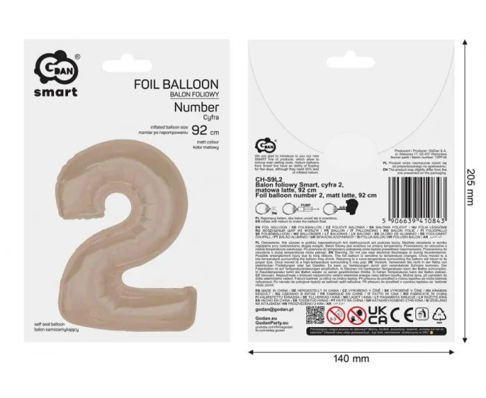 Balon Foliowy Cyfra 2 Matowa Latte (92 cm)