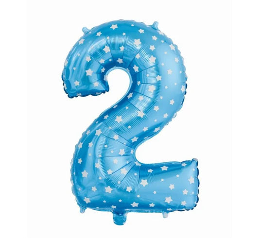 Balon foliowy Cyfra 2 niebieski w białe gwiazdy 61 cm
