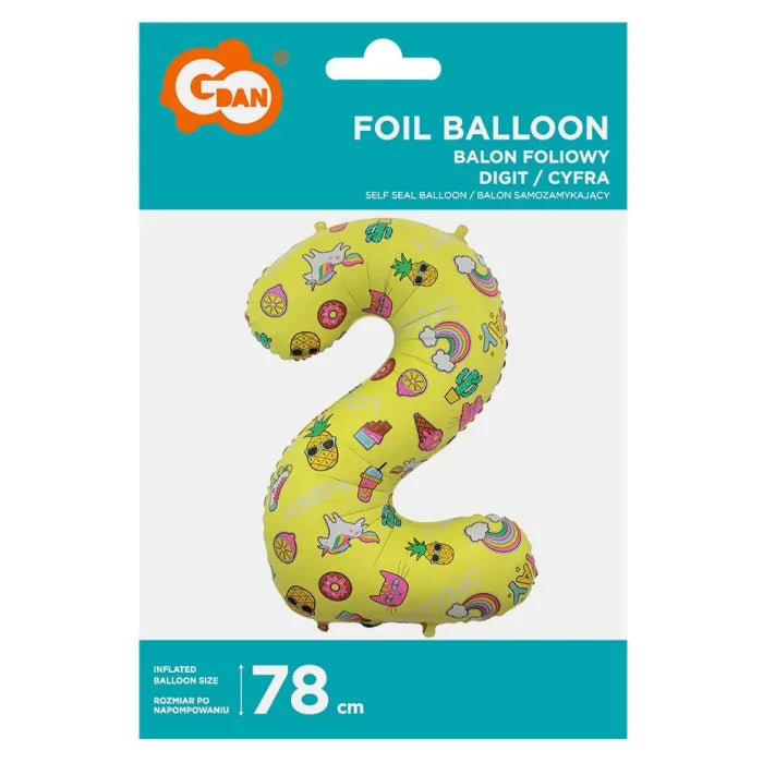 Balon foliowy Cyfra 2, obrazki, 78 cm