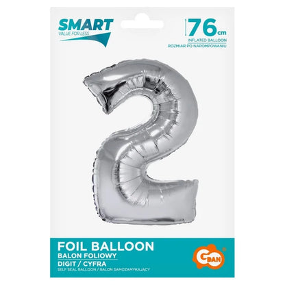 Balon foliowy Cyfra 2, Srebrna, SMART, 76 cm