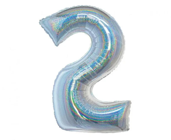 Balon Foliowy Cyfra ’2’’ – Srebrny Holograficzny | 76 cm