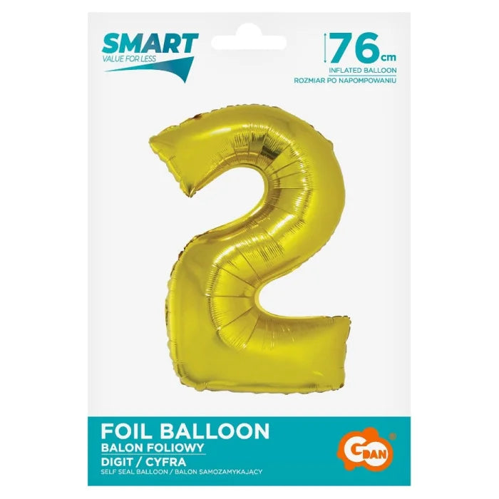 Balon foliowy Cyfra 2, Złota, SMART, 76 cm