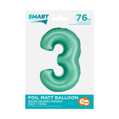 Balon foliowy Cyfra 3, miętowa matowa, Smart, 76 cm