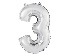 Balon foliowy cyfra ’3’’ – srebrny 35 cm