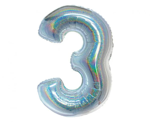 Balon Foliowy Cyfra ’3’’ – Srebrny Holograficzny | 76 cm