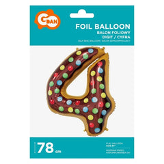 Balon foliowy CYFRA 4, ciasteczko - 78 cm