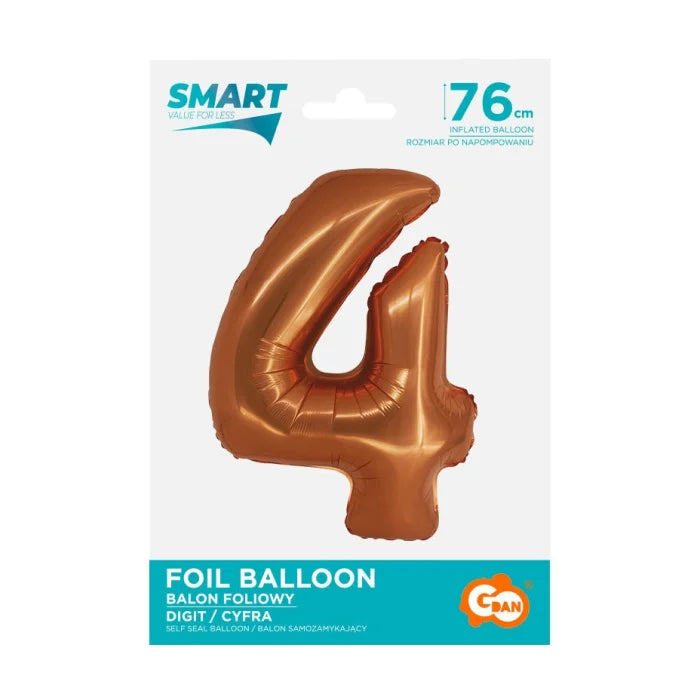 Balon foliowy Cyfra 4, miedziana, Smart, 76 cm