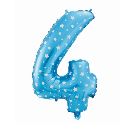 Balon foliowy Cyfra 4 niebieski w białe gwiazdy 61 cm