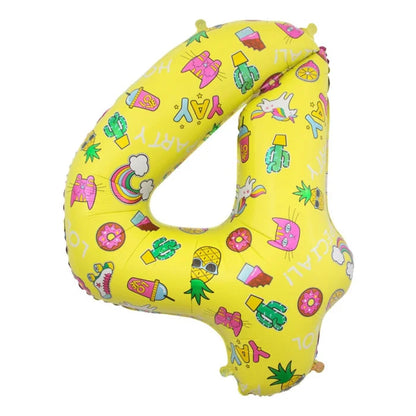 Balon foliowy CYFRA 4, obrazki, 78 cm
