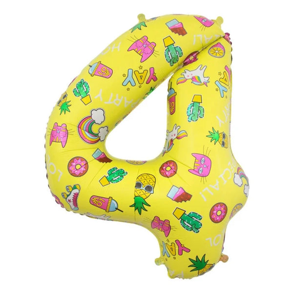 Balon foliowy CYFRA 4, obrazki, 78 cm