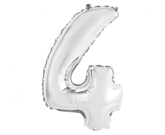 Balon foliowy cyfra ’4’’ – srebrny 35 cm