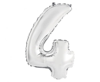 Balon foliowy cyfra ’4’’ – srebrny 35 cm