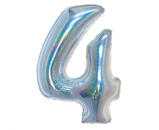 Balon Foliowy Cyfra ’4’’ – Srebrny Holograficzny | 76 cm