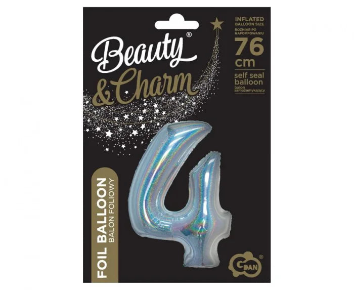 Balon Foliowy Cyfra ’4’’ – Srebrny Holograficzny | 76 cm