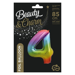 Balon foliowy Cyfra 4, tęczowa, 85 cm