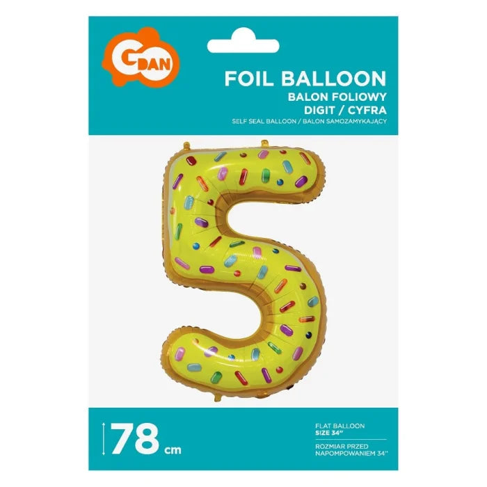 Balon foliowy CYFRA 5, ciasteczko - 78 cm