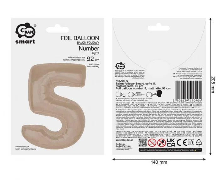 Balon Foliowy Cyfra 5 Matowa Latte (92 cm)