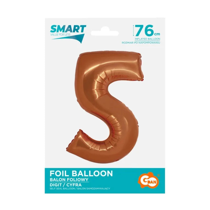 Balon foliowy Cyfra 5, miedziana, Smart, 76 cm