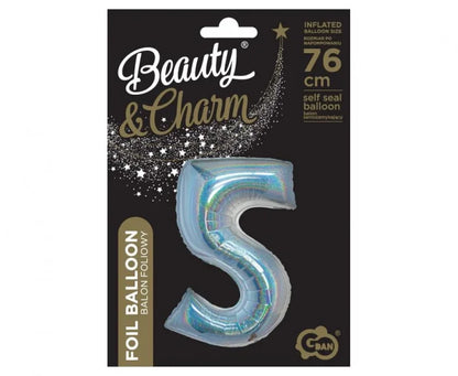 Balon Foliowy Cyfra ’5’’ – Srebrny Holograficzny | 76 cm