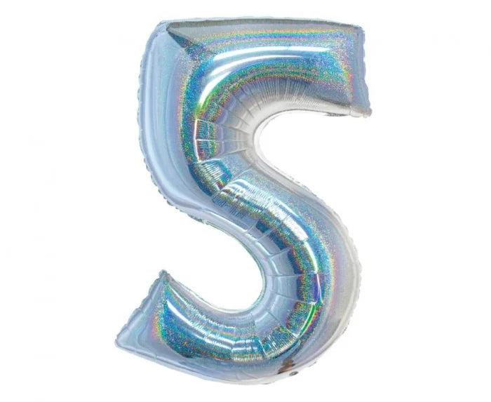 Balon Foliowy Cyfra ’5’’ – Srebrny Holograficzny | 76 cm