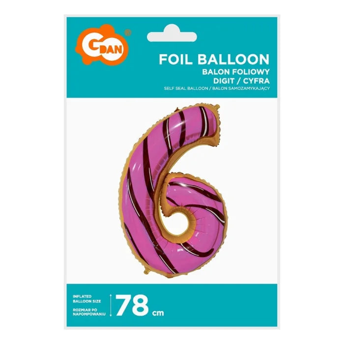 Balon foliowy CYFRA 6, ciasteczko - 78 cm