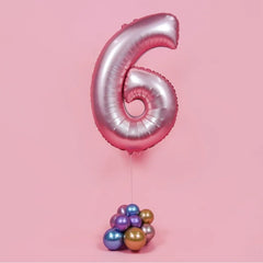 Balon foliowy Cyfra 6, j. różowa matowa, Smart 76 cm