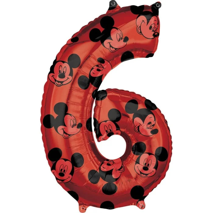 Balon foliowy cyfra 6 Mickey Mouse, czerwony, 66 cm