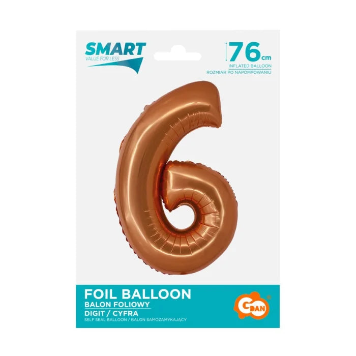 Balon foliowy Cyfra 6, miedziana, Smart, 76 cm