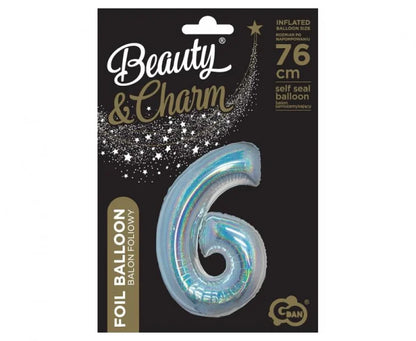Balon Foliowy Cyfra ’6’’ – Srebrny Holograficzny | 76 cm